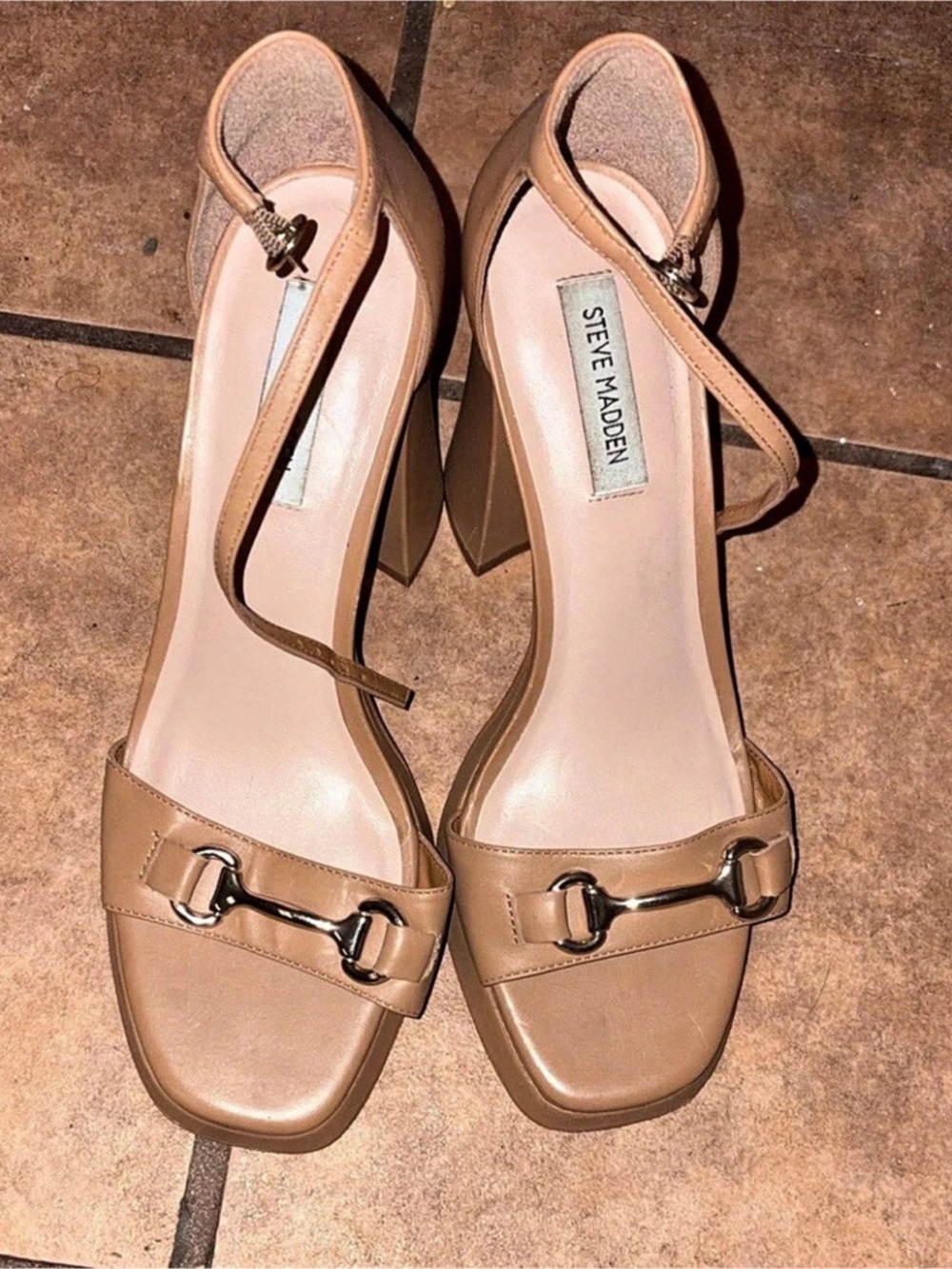 Steve Madden Buckle Strap Heels in Brown Y2K